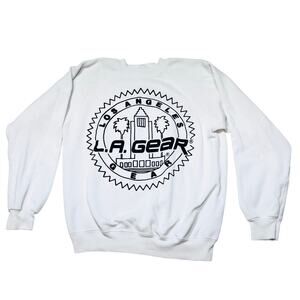 Vintage LA Gear City Logo Sweater Pullover Medium White 80s Crewneck Sweatshirt
